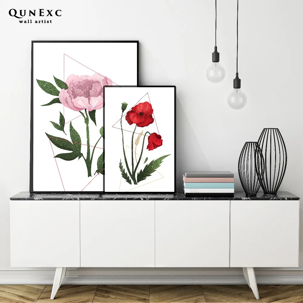 Qunexc Nordic Стиль цветок печати плаката минималистский настенный Книги по искусству