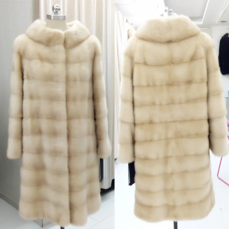 

natural mink fur coat palamino light yellow 100cm new fashion of 2019 woman natural mink fur coat new