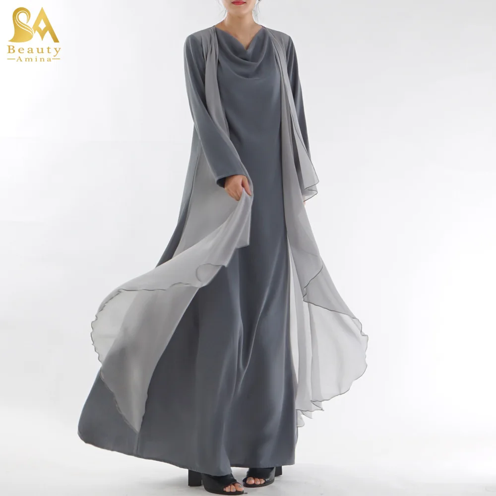 

Fake two piece Muslim Islamic clothing abaya chiffon long dress for women
