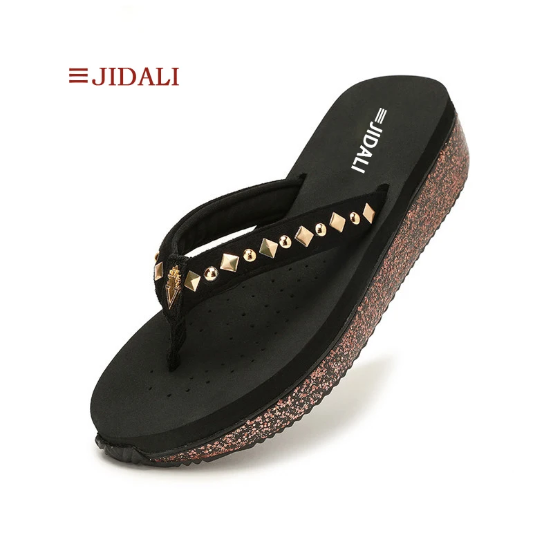 JIDALI/модные женские пляжные шлепанцы золотистого цвета с квадратными