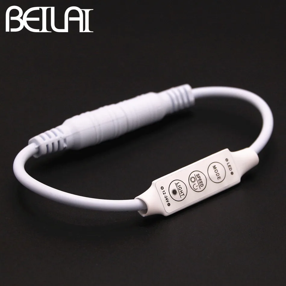 

BEILAI DC 12V - 24V LED Controller Mini 3Key With DC Male and Female For SMD 5050 5630 2835 Single Color LED Strip Light