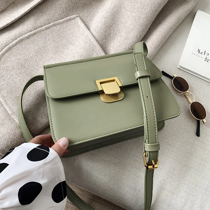 Однотонная квадратная сумка с откидной крышкой, Элегантная Женская дорожная сумка, новинка, качественная женская дизайнерская сумка, повседневные сумки через плечо - Цвет: Зеленый