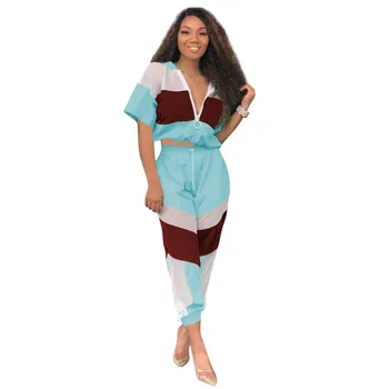 

Summer 2 Piece Set Women Tracksuit Streetwear Festival Clothing Mesh Splice Hooded Crop Top And Pant Sweat Suit Matching Sets