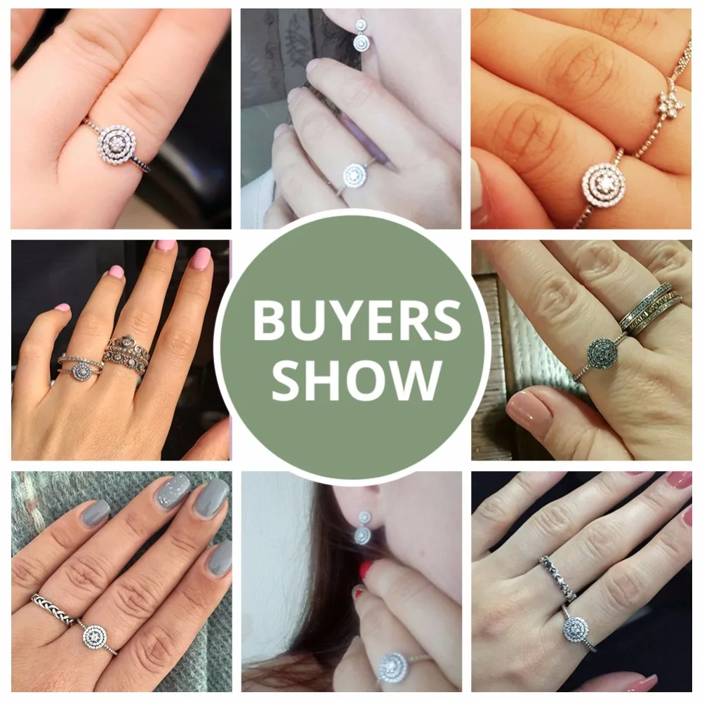 BAMOER 925 Sterling Silver Round Shape Radiant Elegance, Clear CZ Flower Finger Rings for Women ANNIVERSARY SALE 2018 PA7178