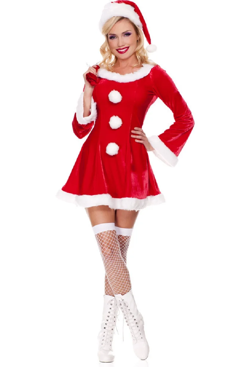 Sexy Santa Womens Outfit Ladies Miss Mrs Claus Fancy Dress Costume Christmas Party Costumes C