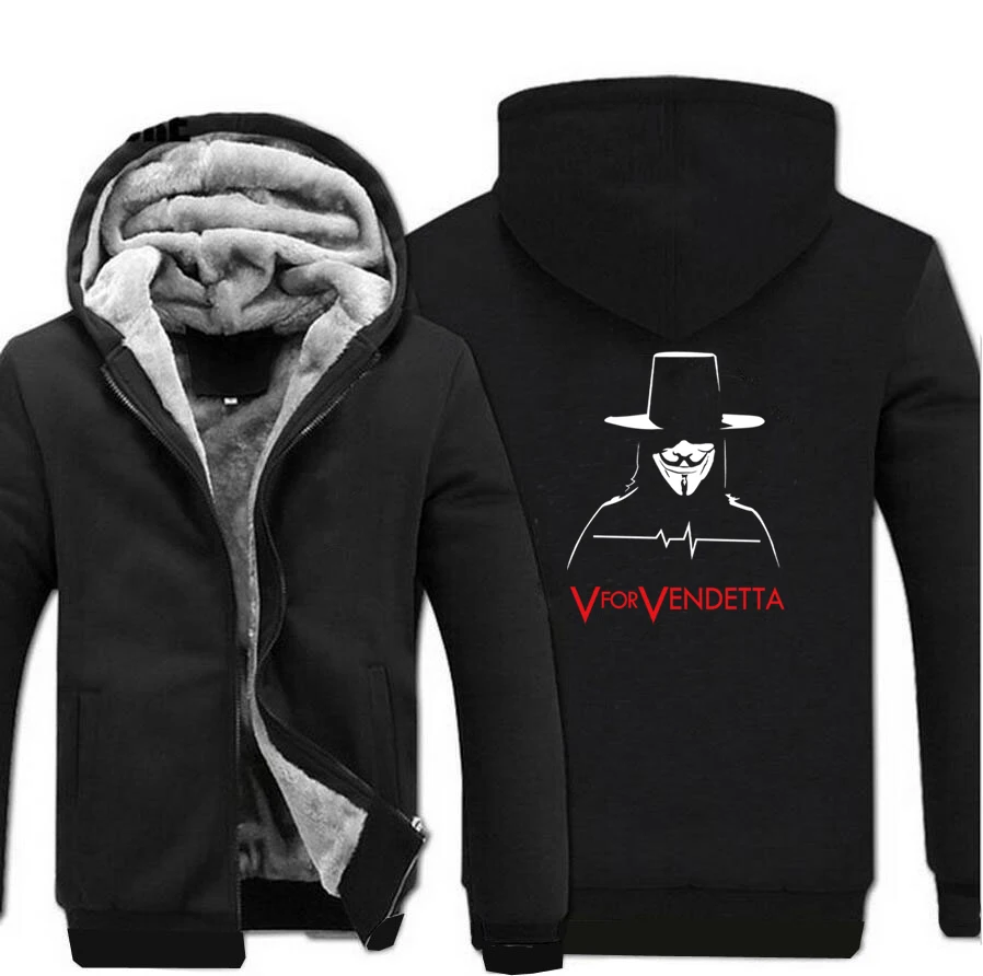 

HAMPSON LANQE V for Vendetta Men's Jacket 2019 Hot Winter Warm Fleece Sweatshirts Men Thicken Hoodies Brand Plus Size Coat S-5XL