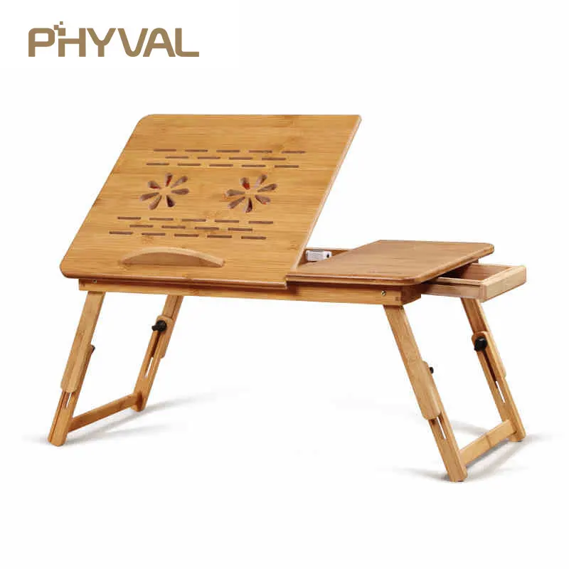 Portable Folding Bamboo Laptop Table Sofa Bed Office Laptop Stand Desk With Fan Bed Table For Computer Notebook Books