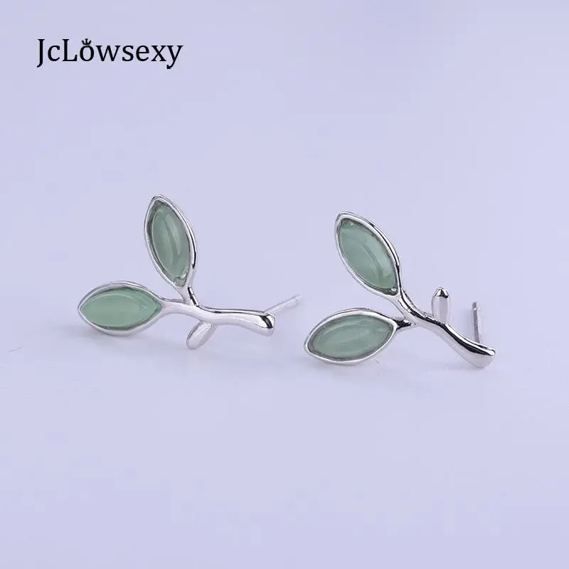 Новинка стерлингового серебра 925 Зеленый Опал листья бутоны серьги гвоздики для женщин гипоаллергенно модные ювелирные изделия лучшие подарки для девочек