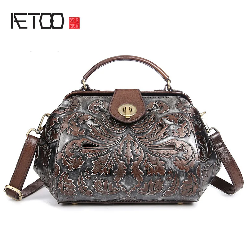 

EUMOAN The new leather handbag shoulder bag handbag leather Handmade Embossed brush color simple fashion bag