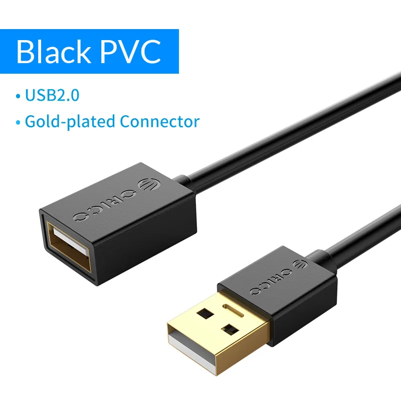 ORICO USB3.0 2,0 кабель-удлинитель USB мама-папа кабель-удлинитель для смарт-устройств 0,5 м/1,0 м/1,5 м/2,0 м/3,0 м/м - Цвет: U2-MAA01-BK