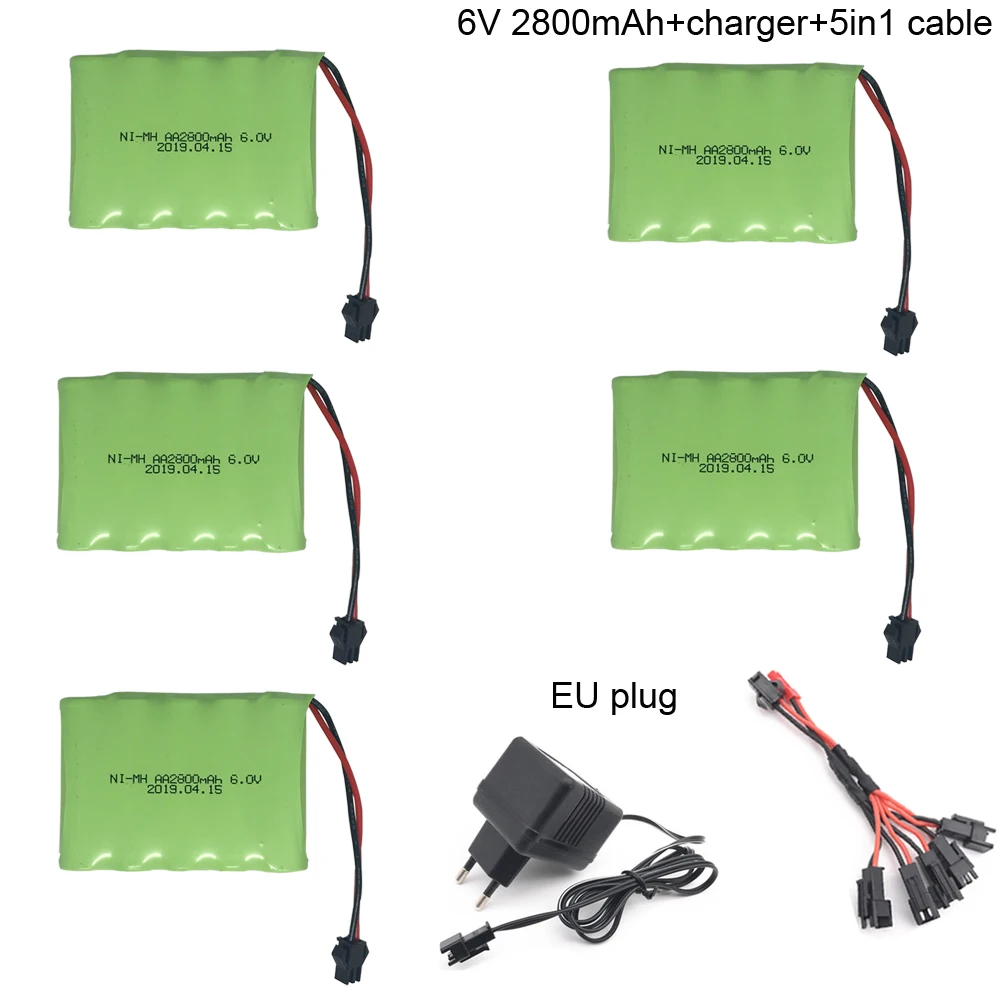 Аккумуляторная батарея 6 V 2800mAh Ni MH с зарядным устройством 5 в 1 набор кабелей для RC