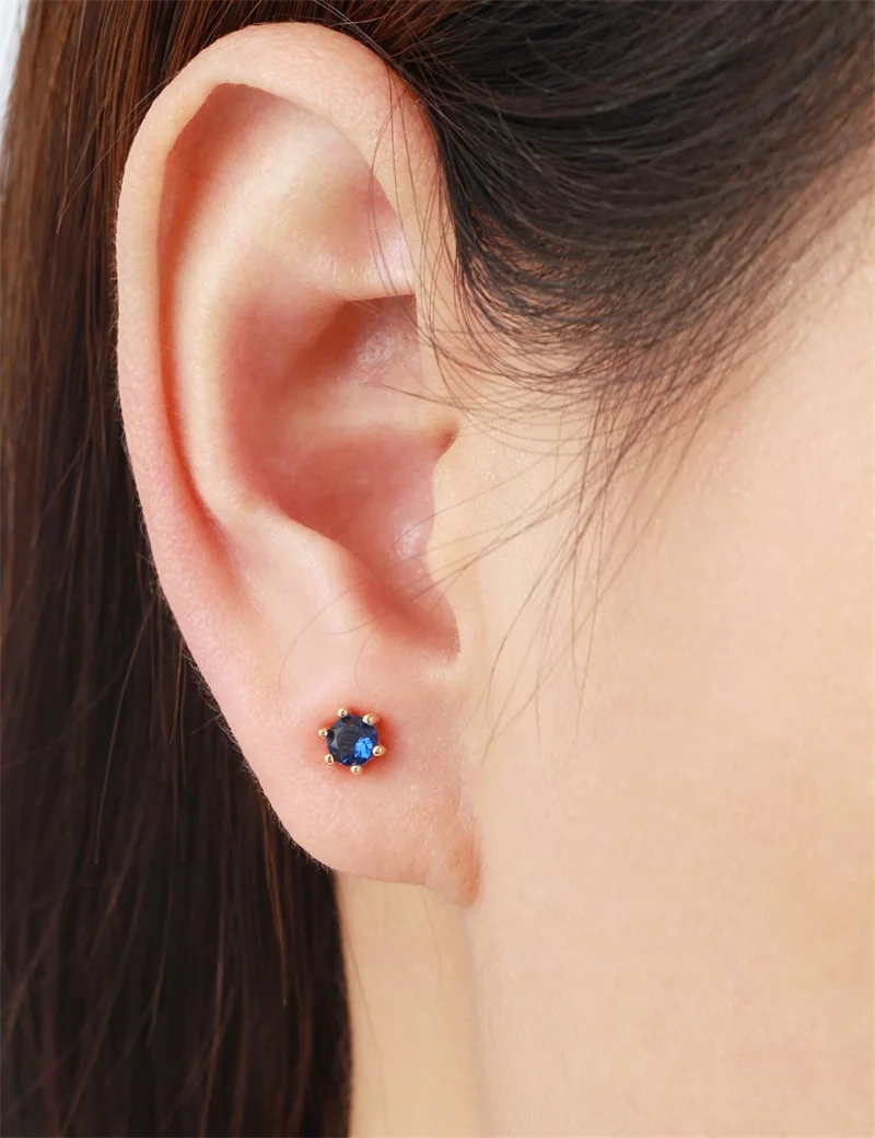 Six Claw Round AAA CZ Dark Blue Mini Small Stud Earrings For Women Kids Girl Baby Child Piercing Jewelry Gold Color 4mm|earring women|earring