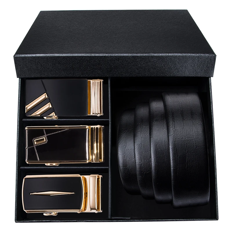 

Hi-Tie Men Solid Genuine Leather Wedding Belts for Men Luxury Designer Automatic Buckle Belts 150cm Long Brand Leather Belt Men