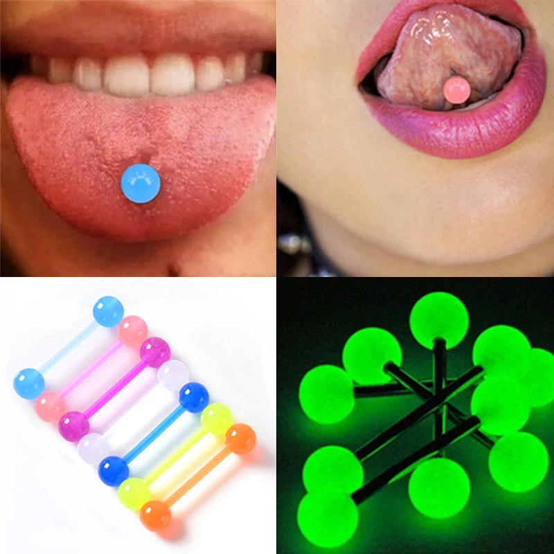 

20Pcs/set Body Jewelry UV Tongue Stud Cartilage Ear Bone Studs Luminous Acrylic Ball Nipple Lip Eyebrow Piercing Tongue Rings