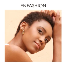 ENFASHION Punk Geometric Curve Stud Earrings For Women Gold Color Three Dimensional Earings Fashion Jewelry Oorbellen EC191026 enfashion double cirlce line earrings gold color earings stainless steel stud earrings for women fashion jewelry oorbellen