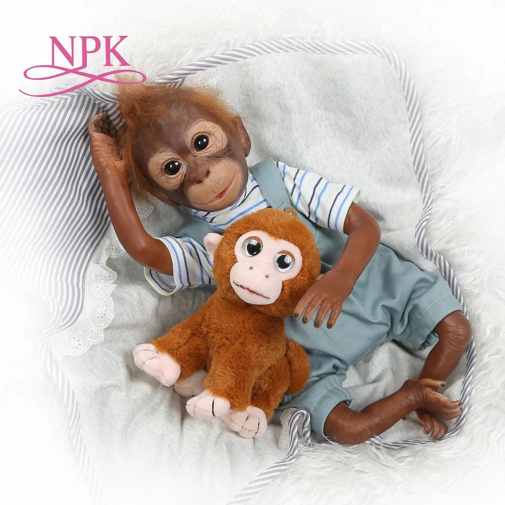 RXDOLL Reborn Baby Monkey - Muñecas De Silicona De Cuerpo Completo De Vinilo De 22 Pulgadas Realista Detallado Orangután Recién Nacido, Muñeca Impermeable De Aspecto Real Para Niños A Partir De
