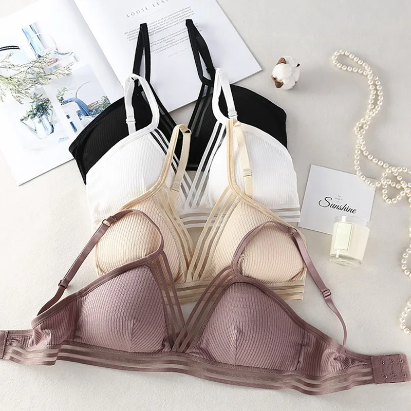 

Women Casual Sexy Solid Color HollowedNo Trace Without Steel Ring Ow Buckle Adjustable Gathered Ruffled Comfort Underwear Bra