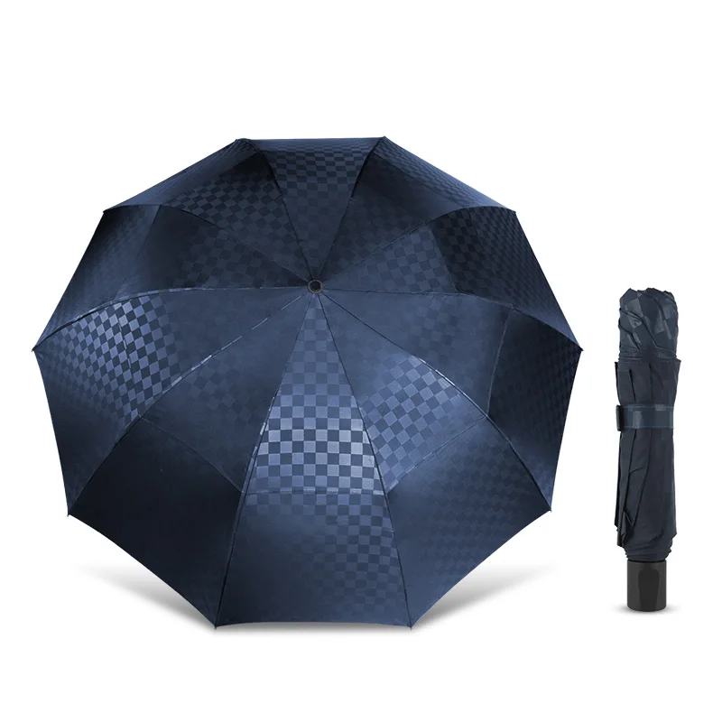 

Double Layer Grid Big Umbrella Rain Golf Men Women 4 Folding Windproof Business Umbrella Family Travel Paraguas Parasol U5B071