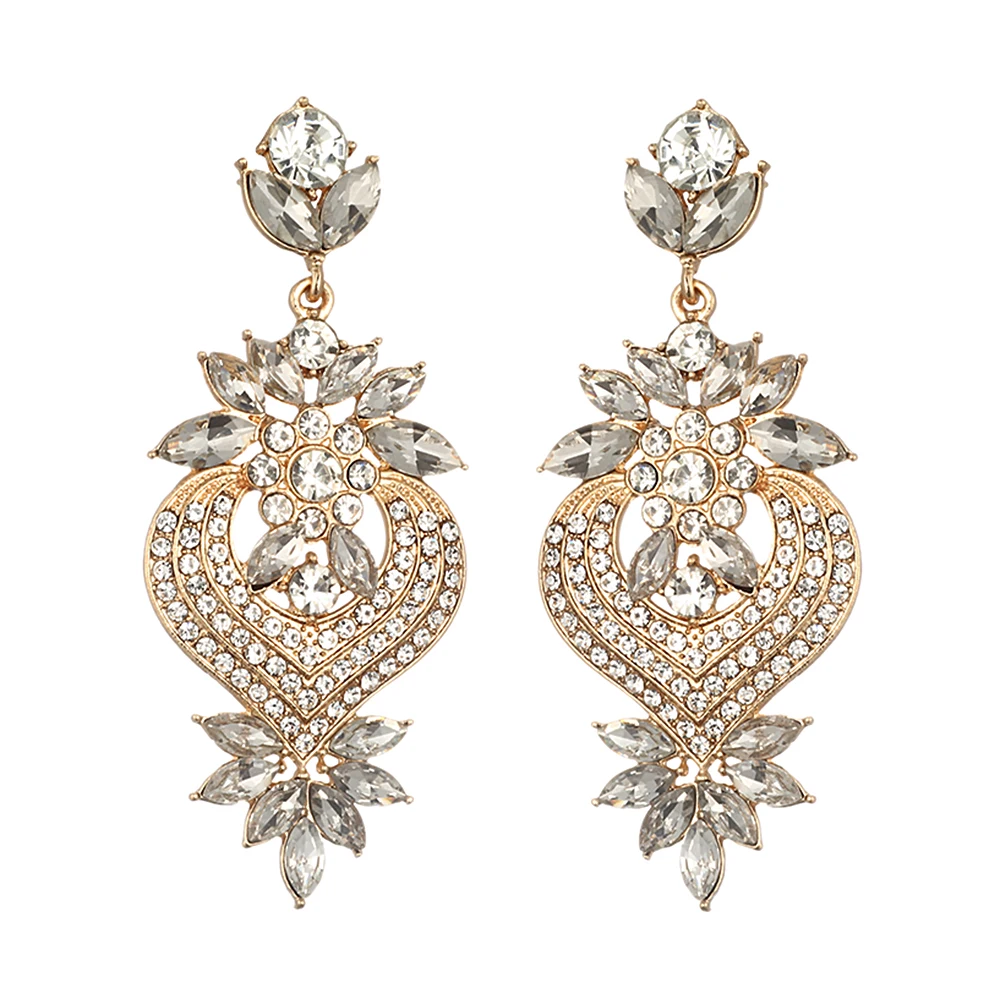 

Luxury Statement Earrings For Women Flower Big Dangle Earring 2018 Fashion earing Trendy large rhinestones Wedding Jewelry