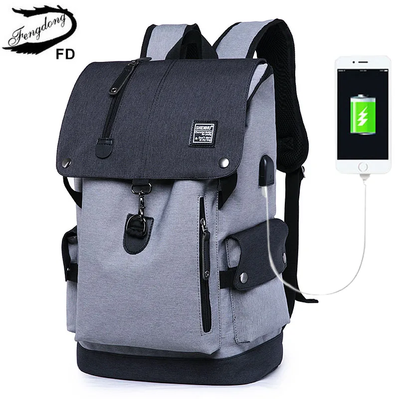 Fengdong, модный мужской бизнес рюкзак с USB зарядкой, водонепроницаемая сумка, корейские сумки на плечо для подростков, школьные рюкзаки