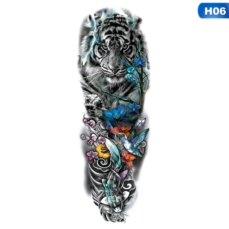 1 шт. Водонепроницаемая временная татуировка наклейка полная рука большой тигр Старая школа тату наклейка s Flash поддельные татуировки для Wo - Цвет: 06