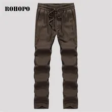 ROHOPO прямые льняные штаны мужские, дышащие Deportes брюки мужские, хаки/серый/кофе/синий эластичный пояс длинные брюки