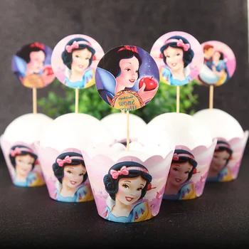 

24pcs Snow White Cupcake Topper pick Wedding Decoration Kids Princess Birthday Party Supplies Cake Baking Party Decoration