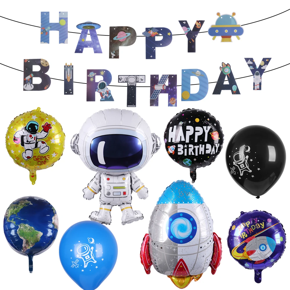 

1/20Pcs Astronaut Outer Space Galaxy Banner Hanging Kids Birthday Rocket Ship Planet Theme Party Supply Foil Balloons Decoration