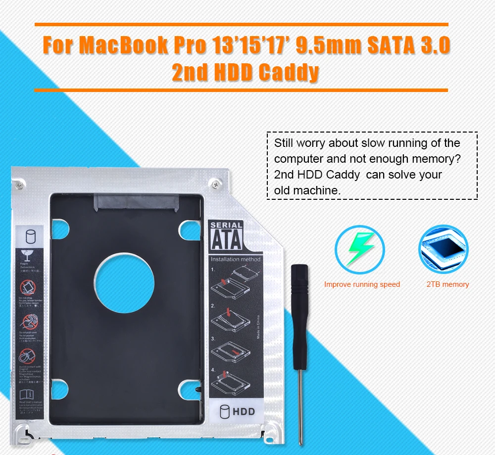 TISHRIC Алюминий 2nd HDD Caddy 9,5 мм SATA 3,0 Optibay SSD Дело HDD корпус для Apple Macbook Pro Air 13 "15" 17 "SuperDrive