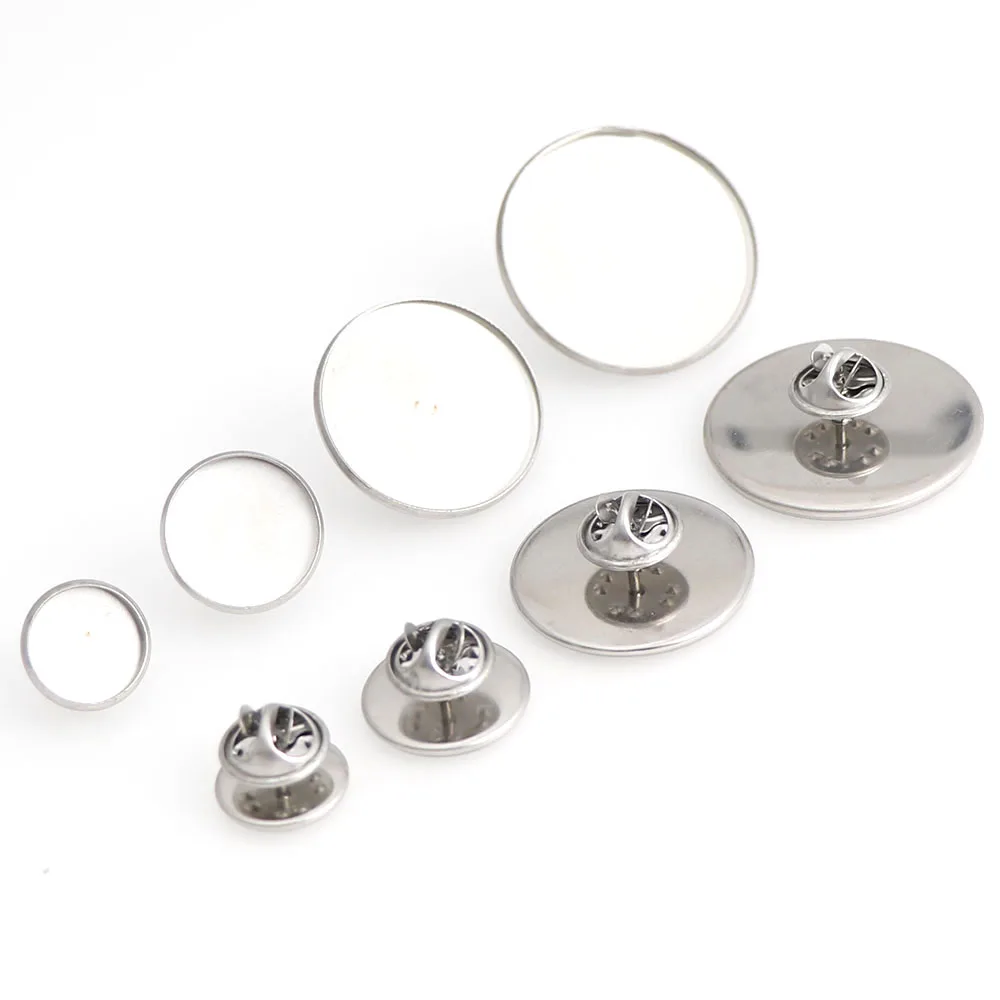 

10 pcs Metal Sliver Color 12 16 25 30 mm Round Brooch Base Cabochon Blanks Trays with Brooch Pins Cameo Cabochon Base Setting