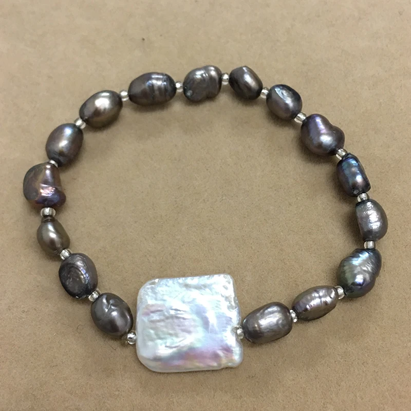 

high quality BRACELET made of 100% NATURE FRESHWATER PEARL BRACELET-rectangle BAROQUE PEARL-
