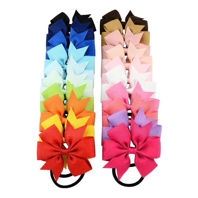 

1Pcs 3.15 Inch Girl Boutique Grosgrain Ribbon Bow Elastic Hair Tie Rope Hair Band bows with kids Hair Accessories 610