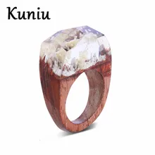 

Fashion White Resin Flower Wood Ring For Womens Rectangle Facetted Couple Wedding ring Dropshipping