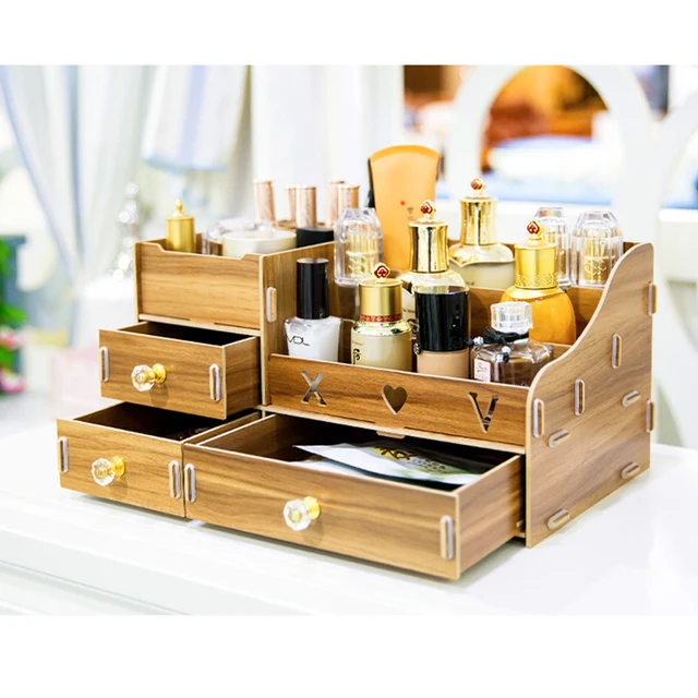 What Girls Need Multi Function Wood Desktop Storage Box Make Up