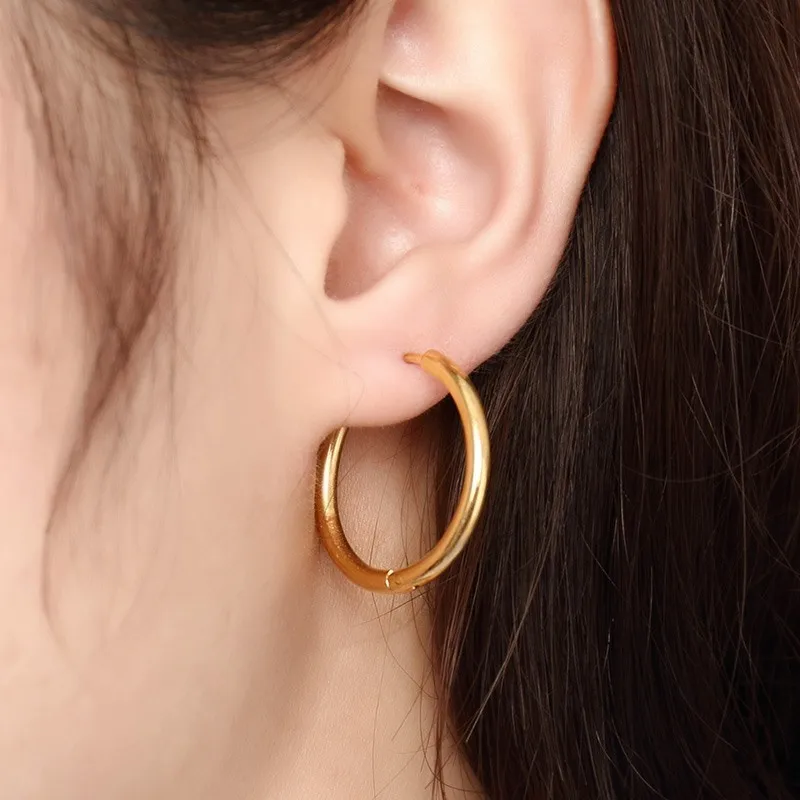 Meaeguet Trendy silver color Rose Gold Black Tone Stainless Steel Hoop Earrings Round Loop Earring For Women 25mm/20mm/11mm 5