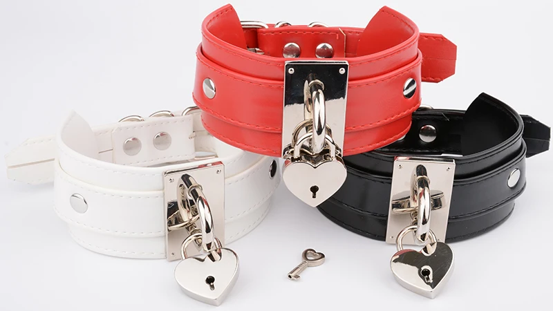 Oversized Handmade BDSM Bondage Leather Necklace For Women Lovely Lockable Heart Collar Wholesale Sexy Pastel Gothic Choker Punk 11