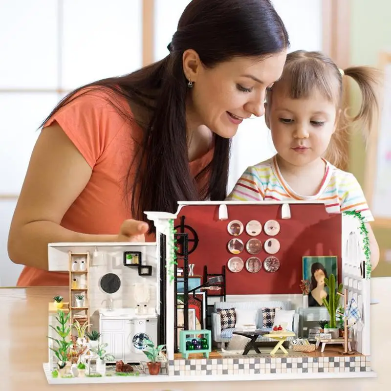 

Baby Wooden DIY Doll House Miniature Handmade Assembly Model House Toy