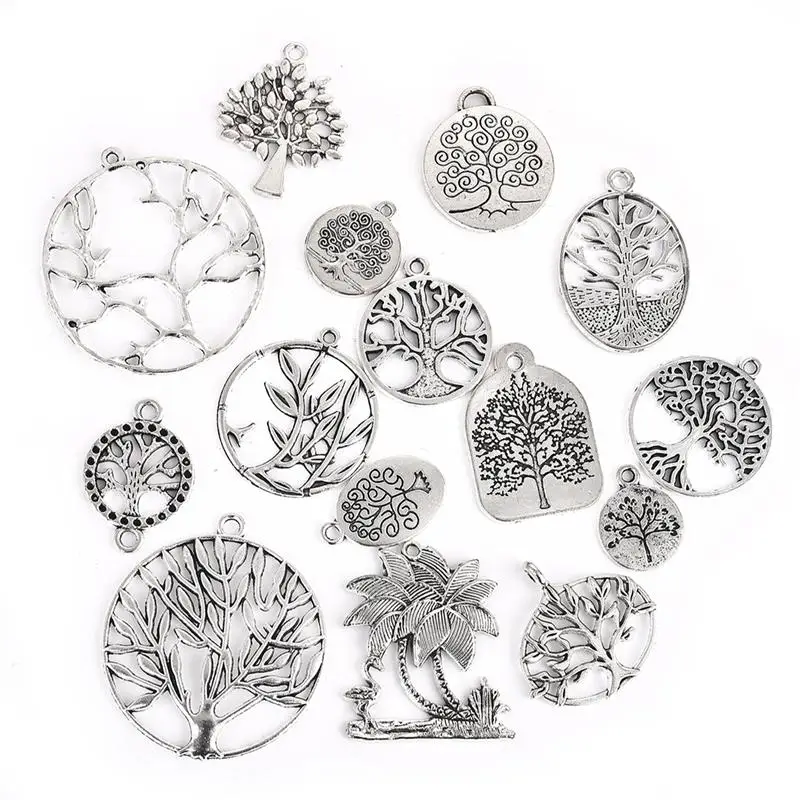 15 шт. серебряное дерево жизни подвески смешанные для браслета ожерелья серьги DIY компонент ювелирных изделий