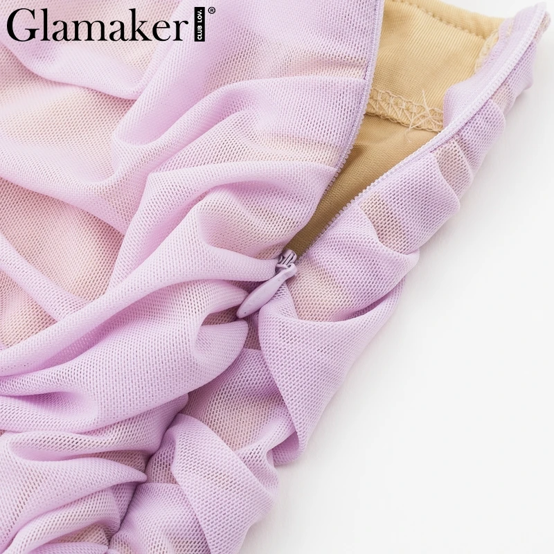 Glamaker, элегантная плиссированная Женская юбка, летняя, повседневная, розовая, сетчатая мини-юбка, женская уличная юбка с высокой талией
