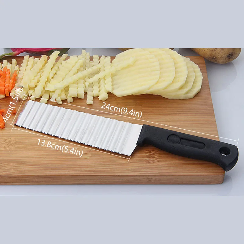 Резак для картофеля, фри из нержавеющей стали, кухонные аксессуары, зубчатое лезвие для легкой нарезки бананов, фруктов, картофеля, волнистый нож, измельчитель - Цвет: 24 x 4cm