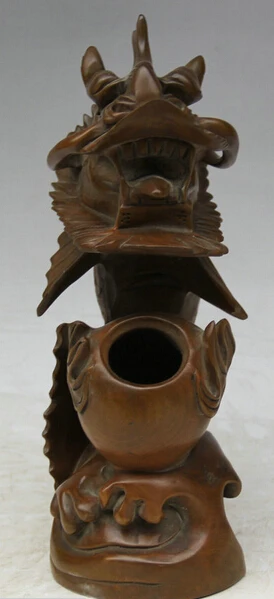 

JP S0524 11" Chinese boxwood animal Fish barracuda Dragon Pot Jar Crock Statue sculpture