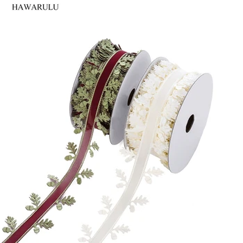 

1pcs DIY Christmas Wedding Decorations 4cm wide two leaves lace gauze ultrasonic embossed gift boxes leaf ribbons lace fabric