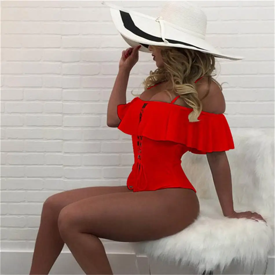 2018 Solid Bandeau Ruffle One-Piece Suits Triangle Swimsuit Adjustable Straped Padded Swimwear Summer Sexy Bandage Bathing Suit 2018 Solid Bandeau Ruffle One-Piece Suits Triangle Swimsuit Adjustable Straped Padded Swimwear Summer Sexy Bandage Bathing Suit