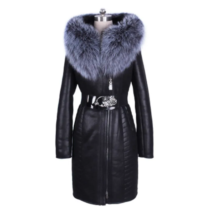 

Plus Size 8XL 2019 New Women Winter Real Fur Long Coat Slim Fit Snow Overcoat Motor Biker Fur Hoody Leather Windbreaker Jacket