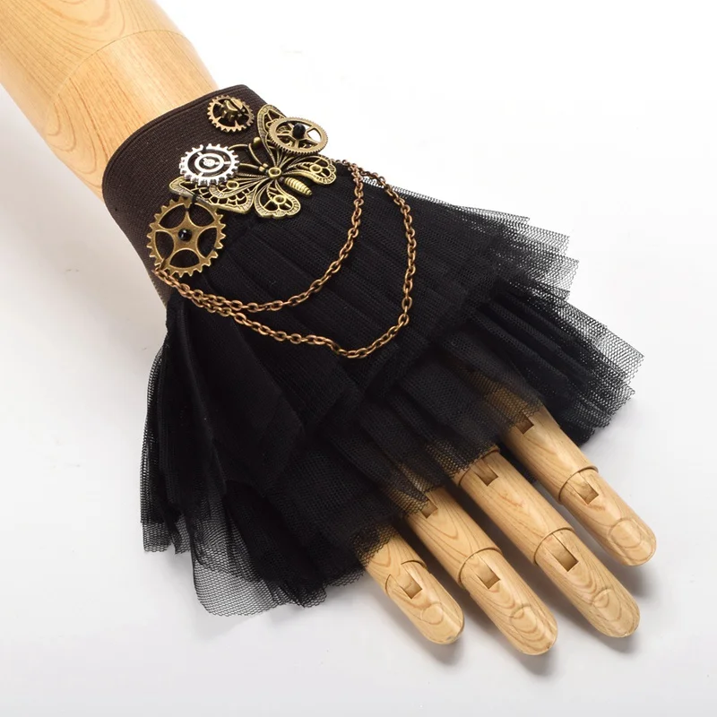 

1pc Steampunk Gear Black Lace Bracelet Victorian Vintage Lolita Wrist Cuff