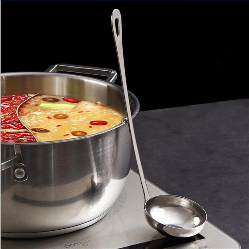 Ложка для супа с длинной ручкой, горячая кастрюля, дуршлаг, ложка-ситечко, столовые ложки, портативная столовая посуда, нержавеющая сталь, фильтрующая ложка с крюком