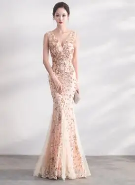 DongCMY золотого цвета платье для выпускного с пайетками Vestido Длинное Элегантное Вечернее женское платье - Цвет: gold