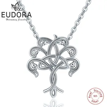 

Eudora 925 Sterling Silver Geometrical Tree of life Pendant Necklace Irish Celtics Knot Necklace Fine jewelry Women Best Gifts