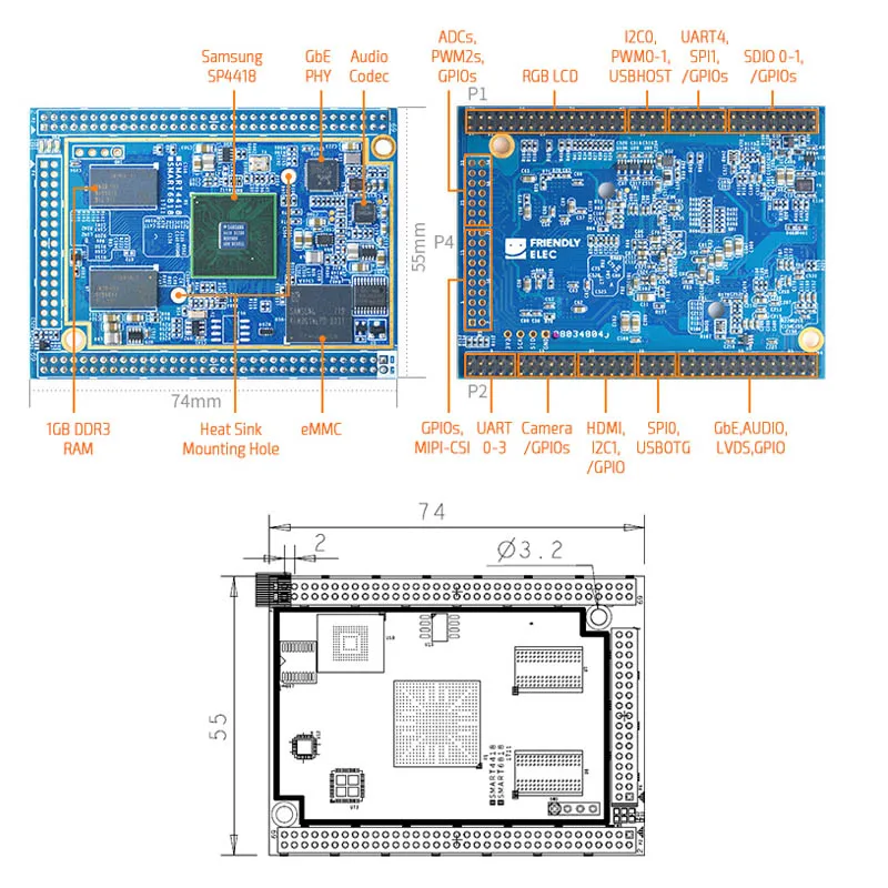 Smart4418 cpu плата S5P4418 Cortex-A9 1 ГБ ОЗУ + 8 Гб eMMC интегрированный Гбит/с Ethernet аудио разъем