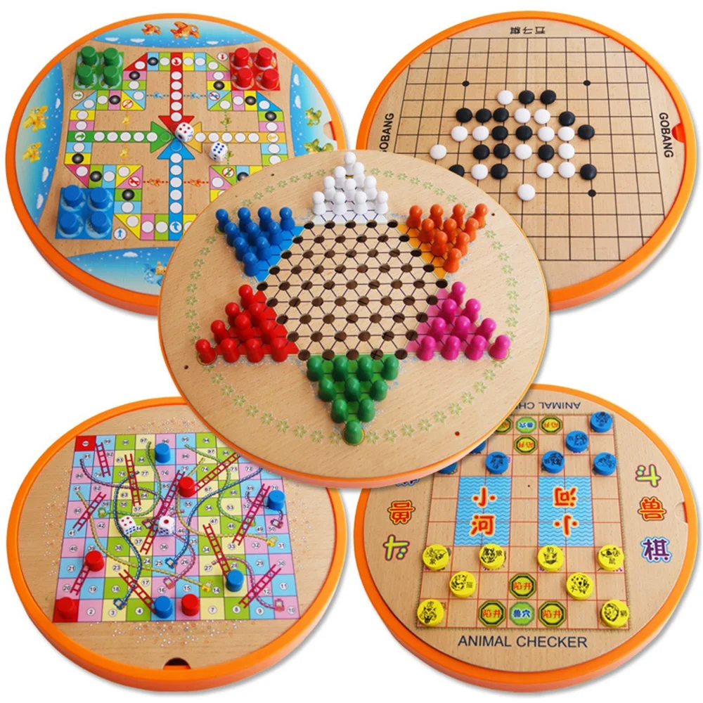 SPORTSHUB Wooden Chess Sets Game Flight Chess/Halma/Gomoku/Animal Chess/Snakes and Ladders/Fox and Geese 10 Or 5 In 1 Set EF0032